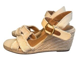 Tommy Bahama Sandals Womens 8.5M Bethany Ankle Straps Beige Wedge Casual